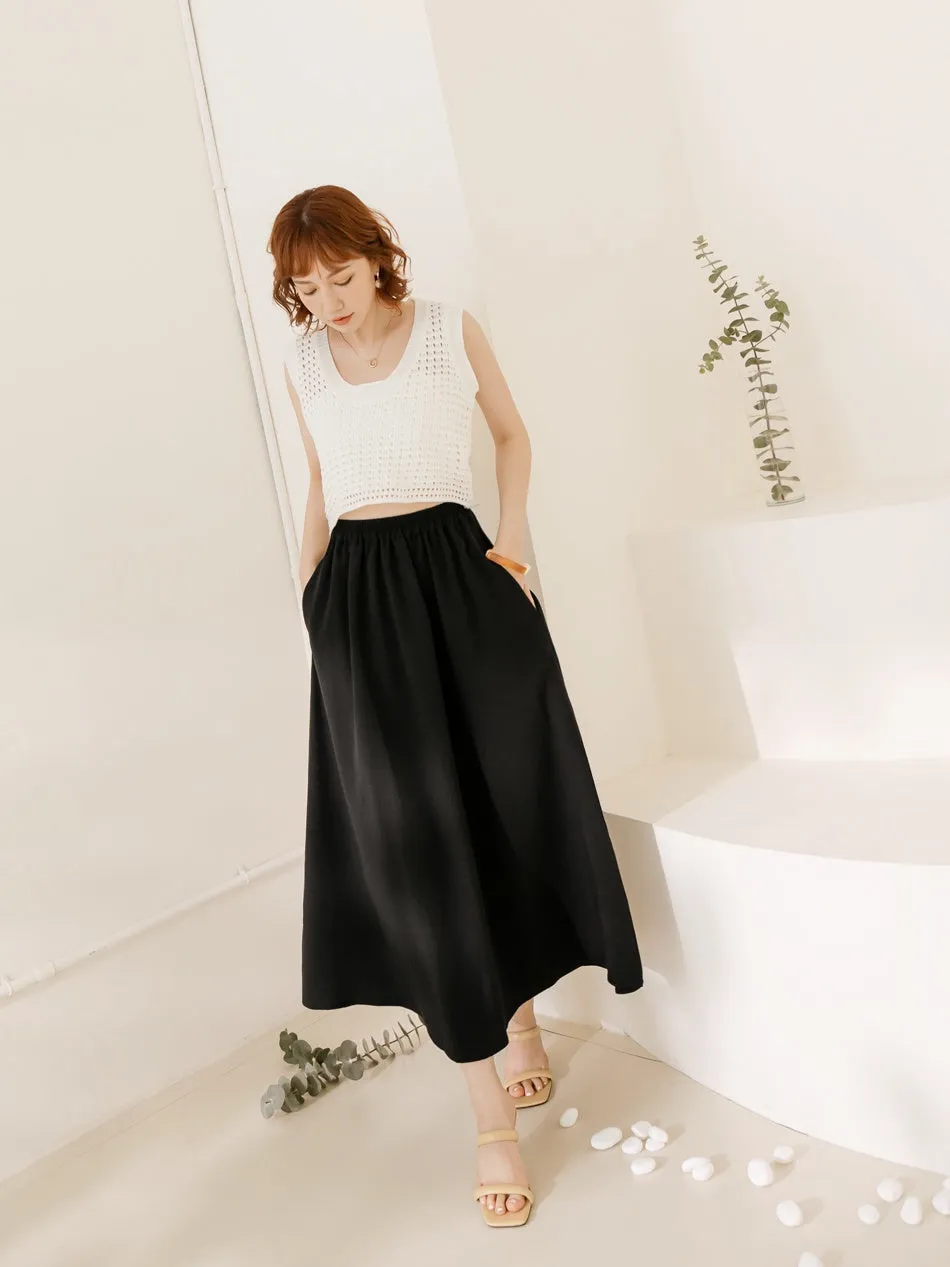 Korean Wrinkle Free Elastic Waist Slit Long Maxi Skirt