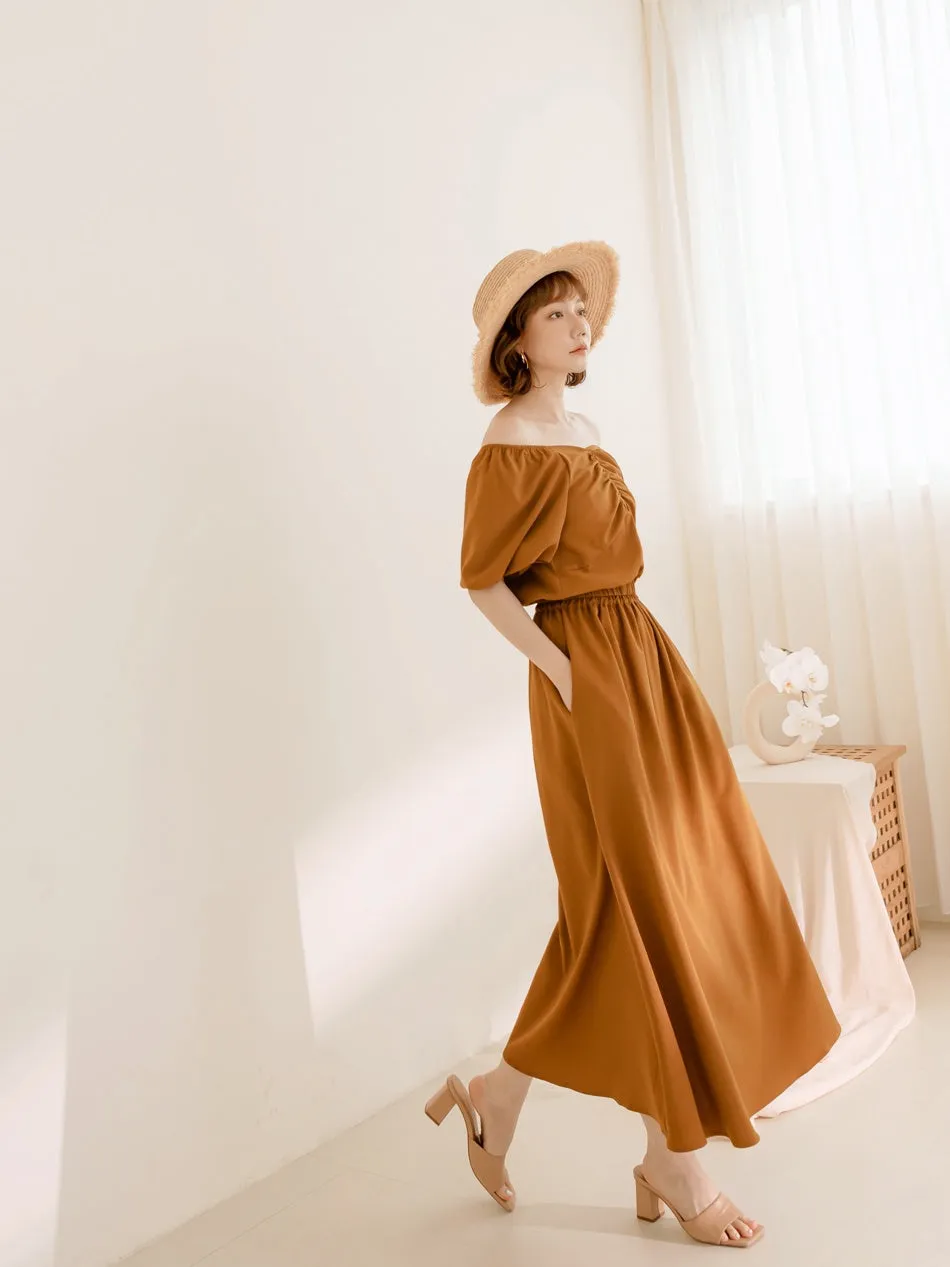 Korean Wrinkle Free Elastic Waist Slit Long Maxi Skirt