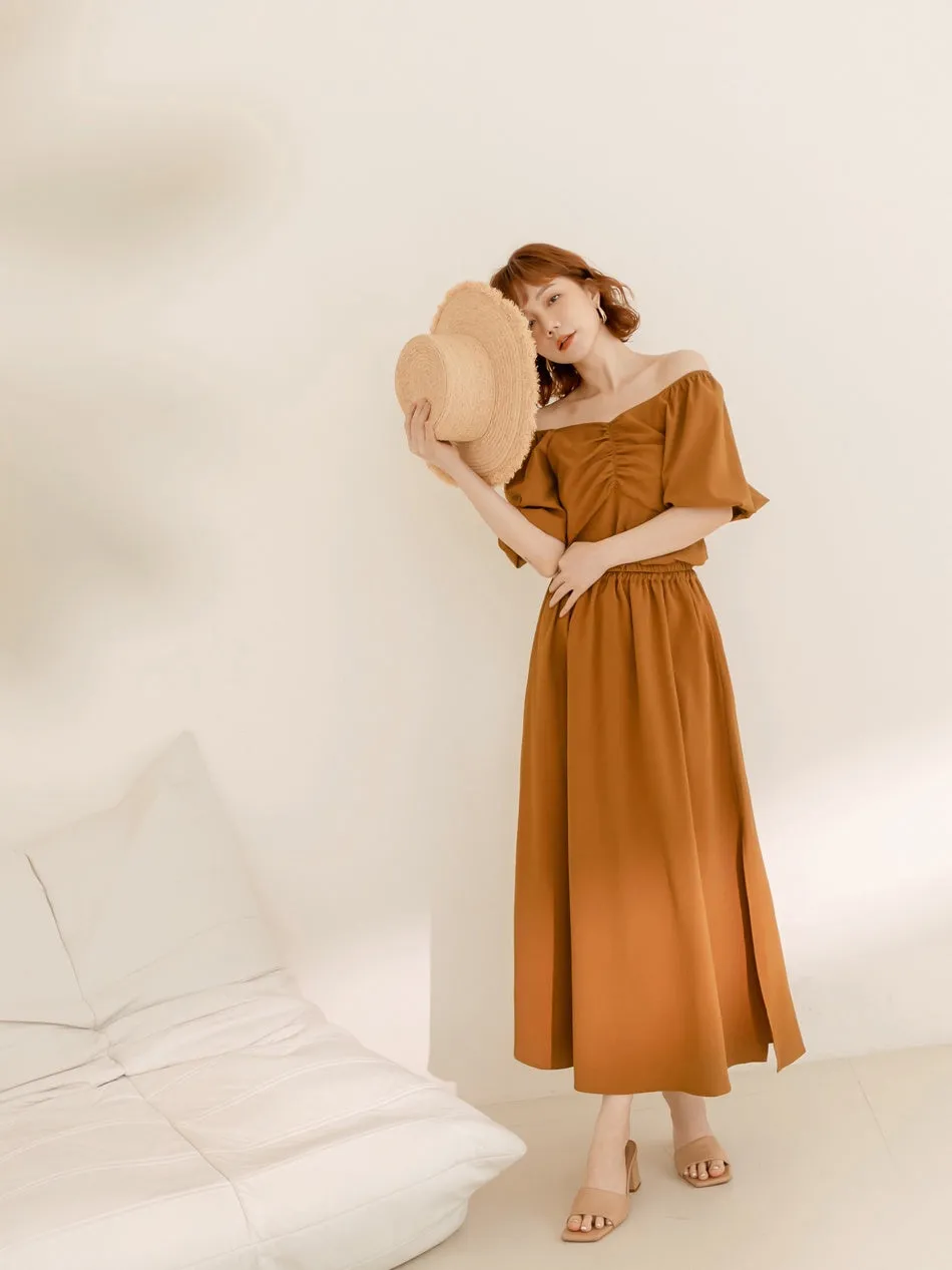 Korean Wrinkle Free Elastic Waist Slit Long Maxi Skirt