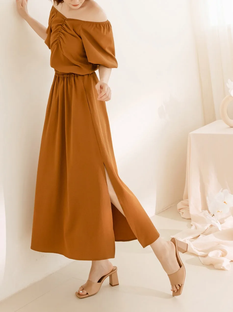 Korean Wrinkle Free Elastic Waist Slit Long Maxi Skirt