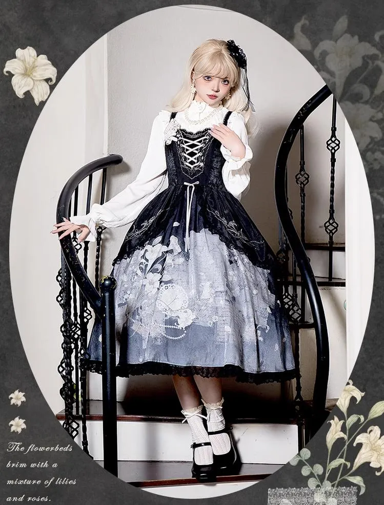 Mademoiselle Pearl~Lily Poetry~Lily Print Lolita Dress Collection