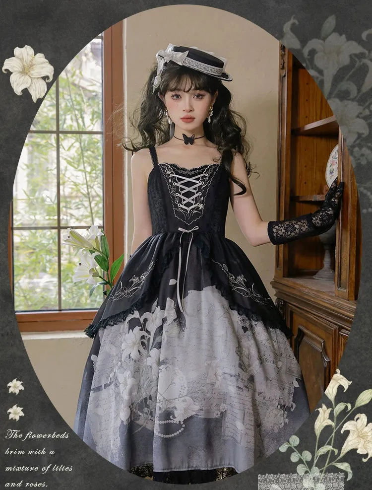 Mademoiselle Pearl~Lily Poetry~Lily Print Lolita Dress Collection