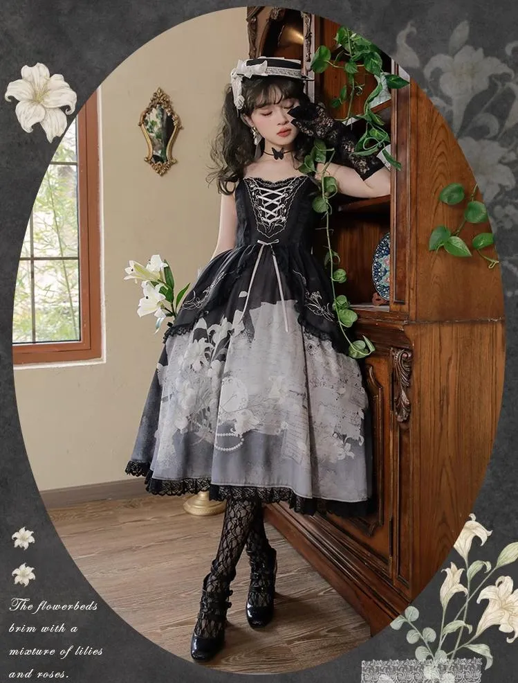 Mademoiselle Pearl~Lily Poetry~Lily Print Lolita Dress Collection