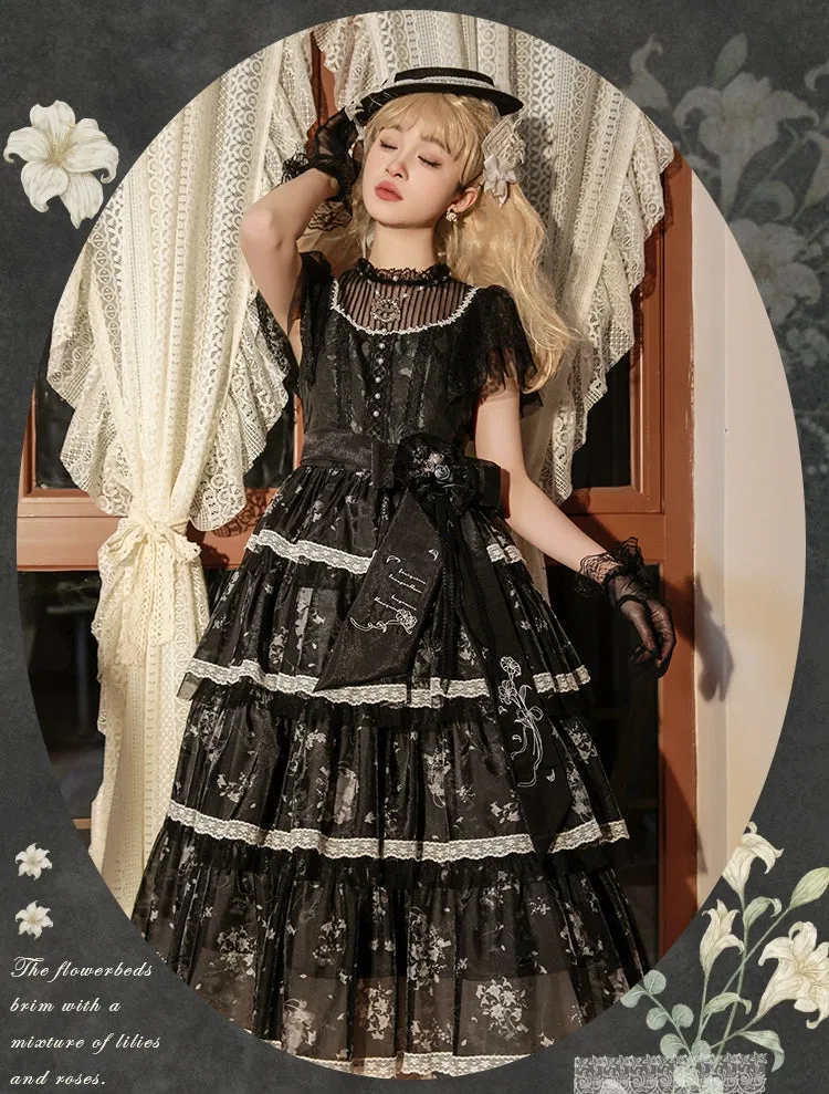 Mademoiselle Pearl~Lily Poetry~Lily Print Lolita Dress Collection