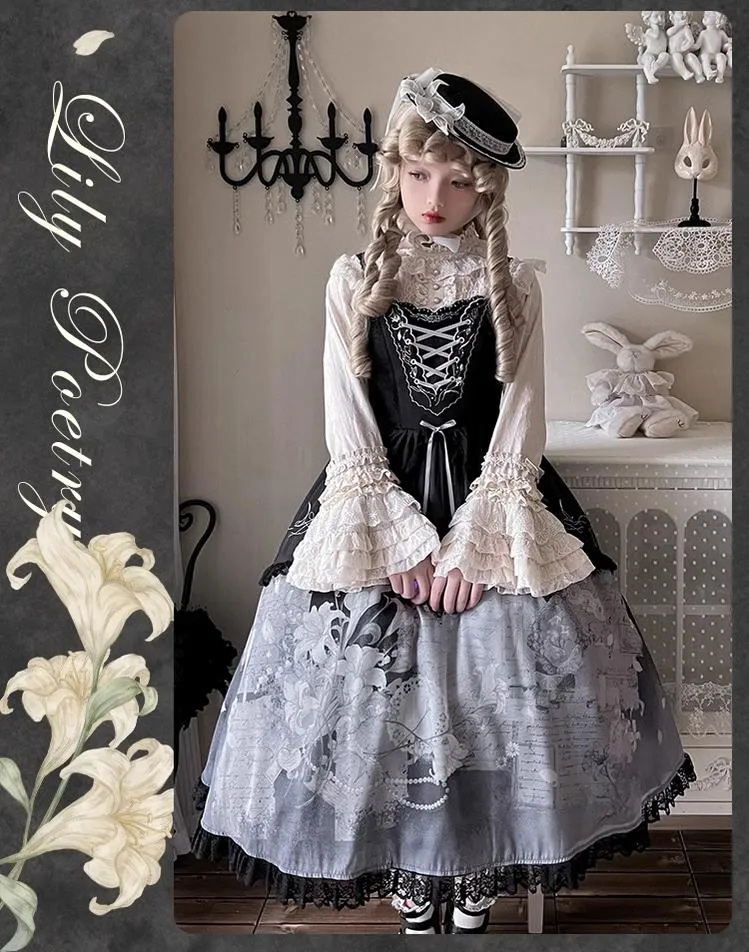 Mademoiselle Pearl~Lily Poetry~Lily Print Lolita Dress Collection