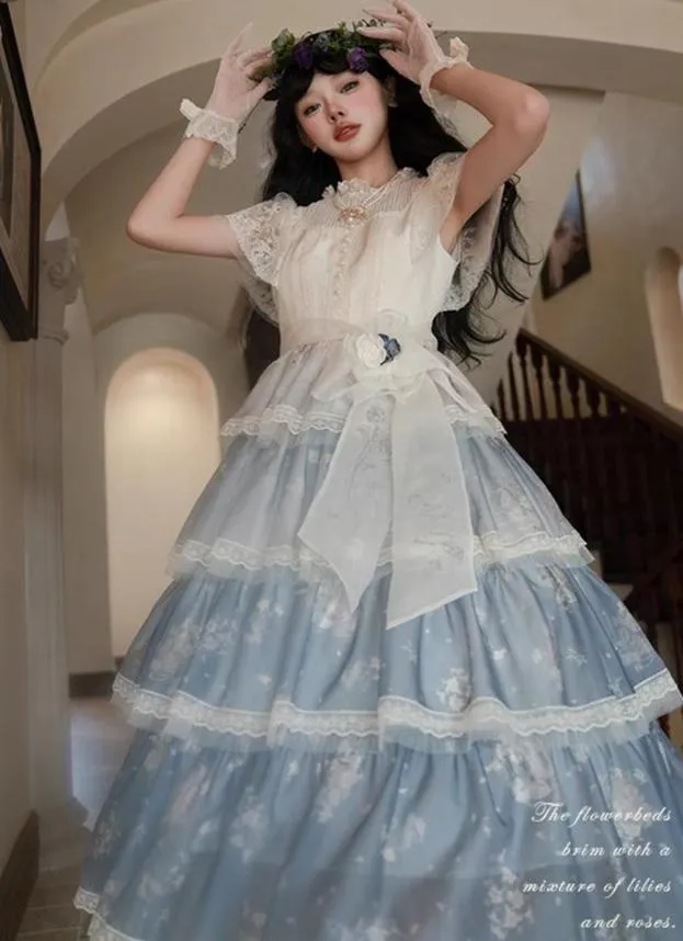 Mademoiselle Pearl~Lily Poetry~Lily Print Lolita Dress Collection