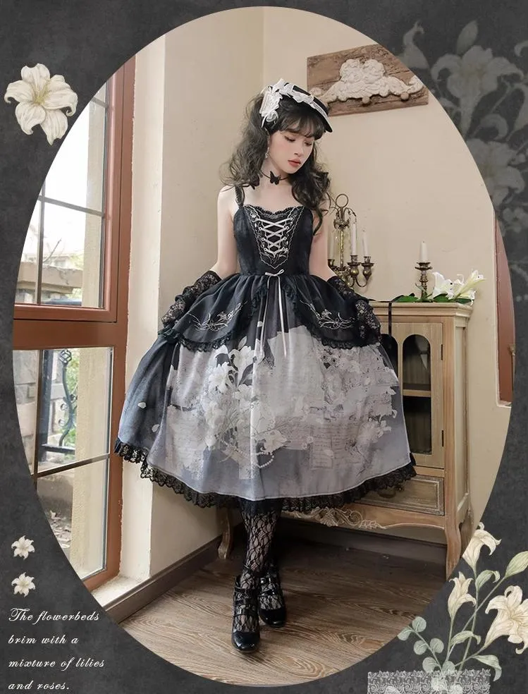 Mademoiselle Pearl~Lily Poetry~Lily Print Lolita Dress Collection