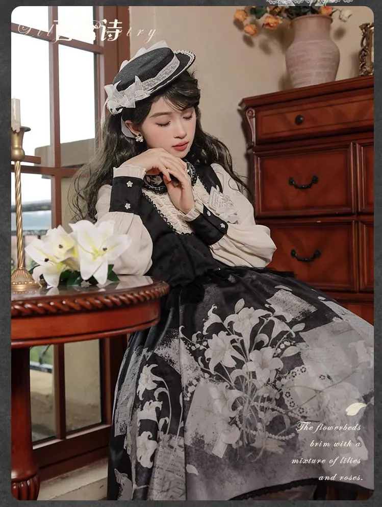 Mademoiselle Pearl~Lily Poetry~Lily Print Lolita Dress Collection
