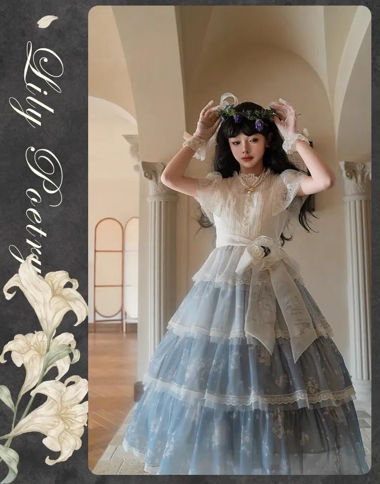 Mademoiselle Pearl~Lily Poetry~Lily Print Lolita Dress Collection