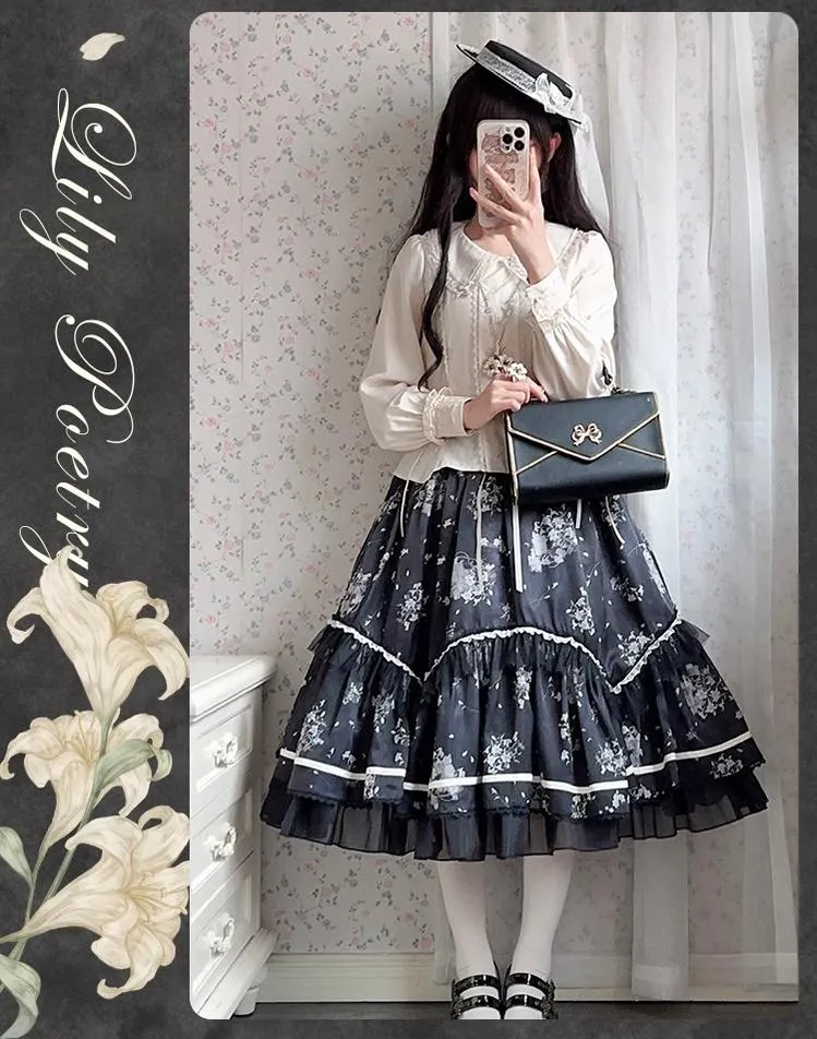 Mademoiselle Pearl~Lily Poetry~Lily Print Lolita Dress Collection
