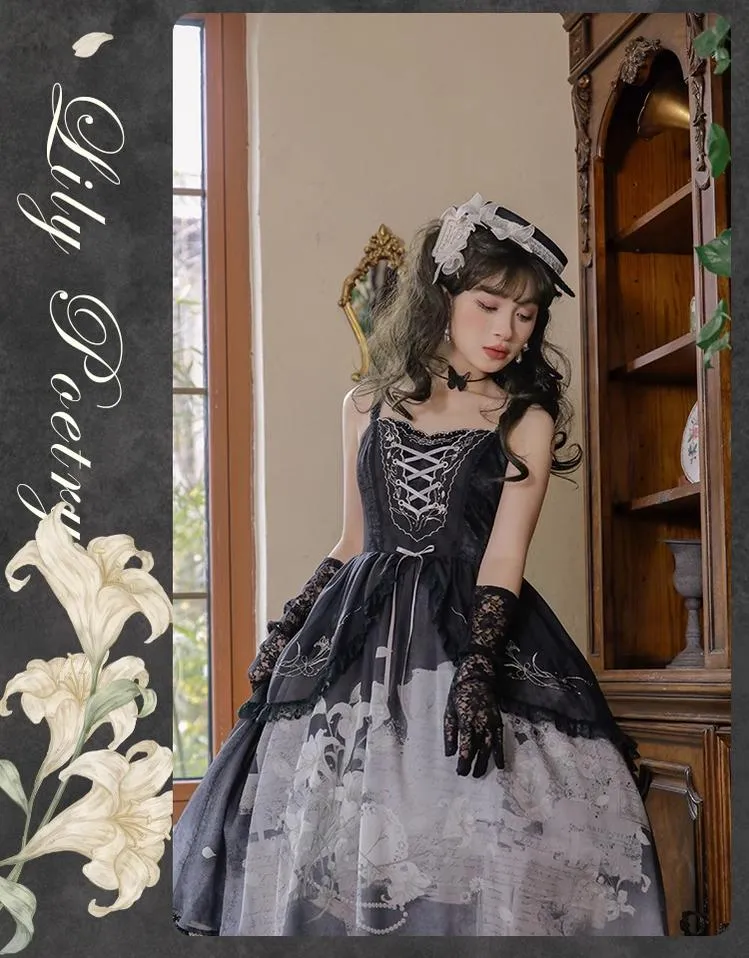 Mademoiselle Pearl~Lily Poetry~Lily Print Lolita Dress Collection