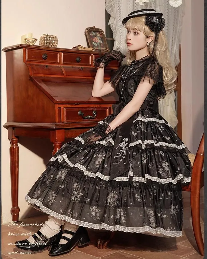 Mademoiselle Pearl~Lily Poetry~Lily Print Lolita Dress Collection