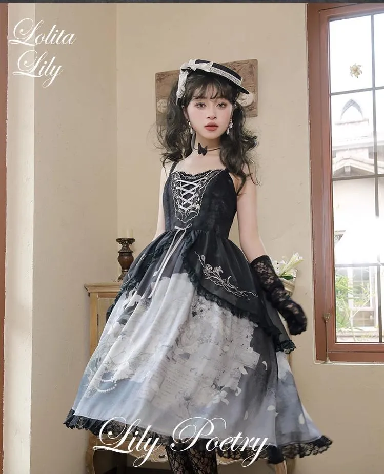 Mademoiselle Pearl~Lily Poetry~Lily Print Lolita Dress Collection