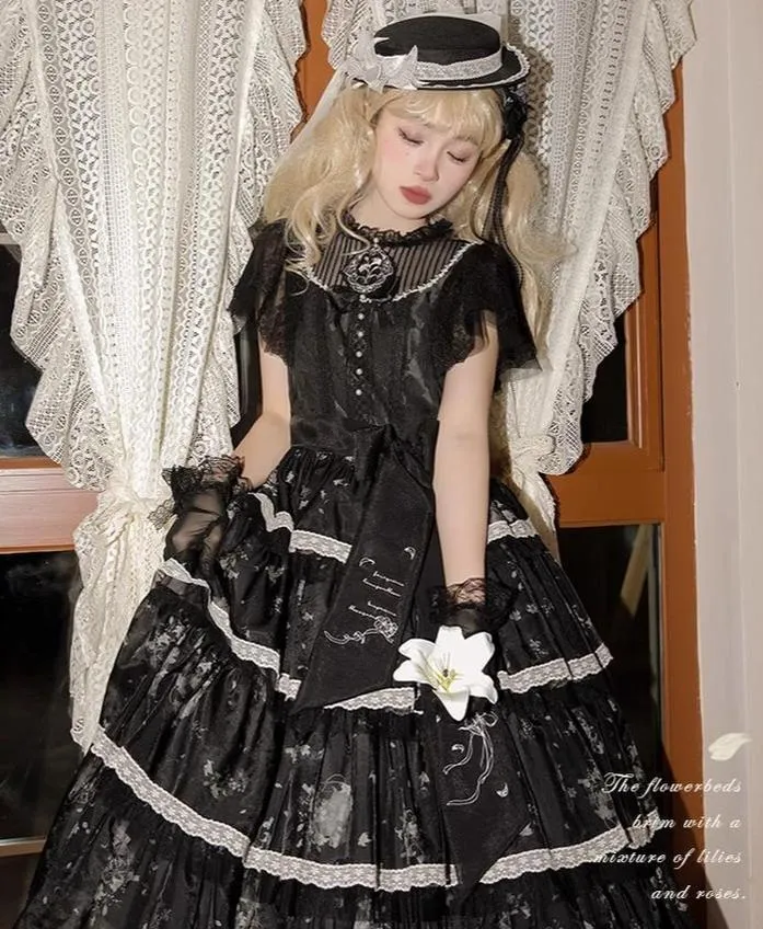 Mademoiselle Pearl~Lily Poetry~Lily Print Lolita Dress Collection