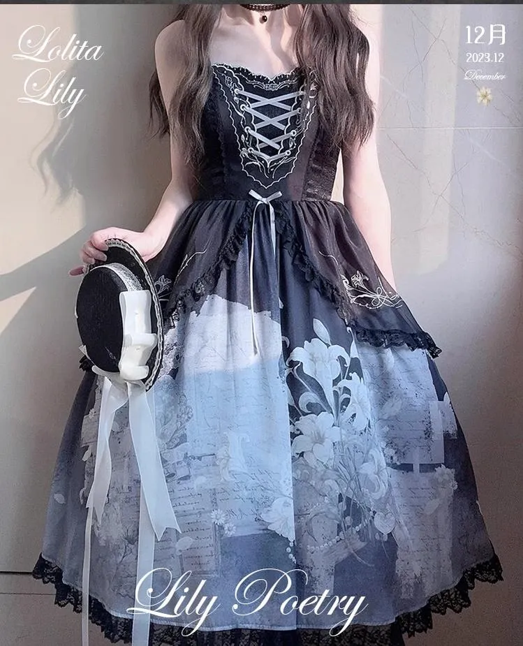 Mademoiselle Pearl~Lily Poetry~Lily Print Lolita Dress Collection