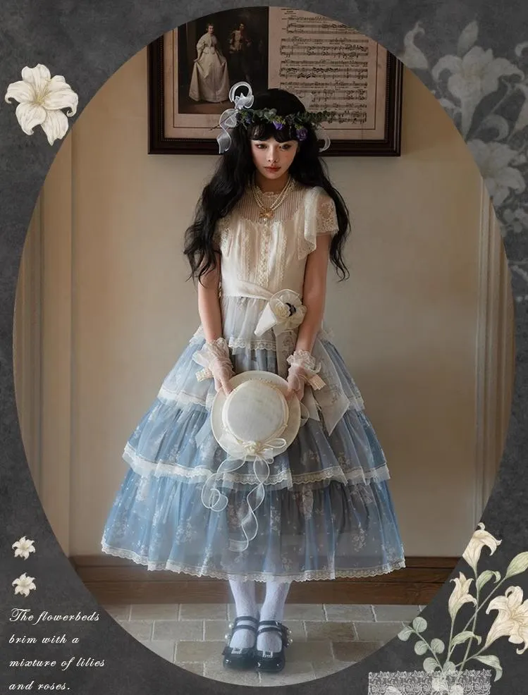 Mademoiselle Pearl~Lily Poetry~Lily Print Lolita Dress Collection