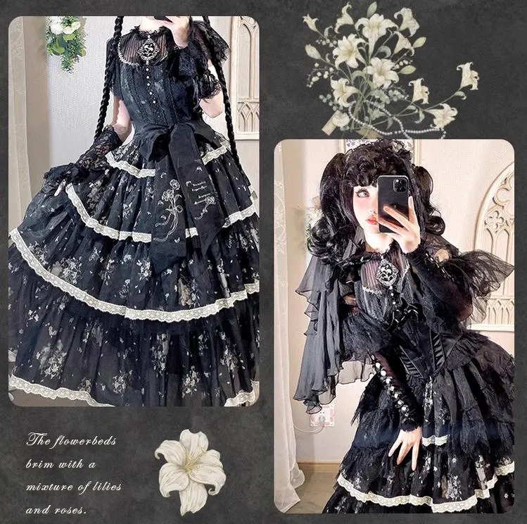 Mademoiselle Pearl~Lily Poetry~Lily Print Lolita Dress Collection