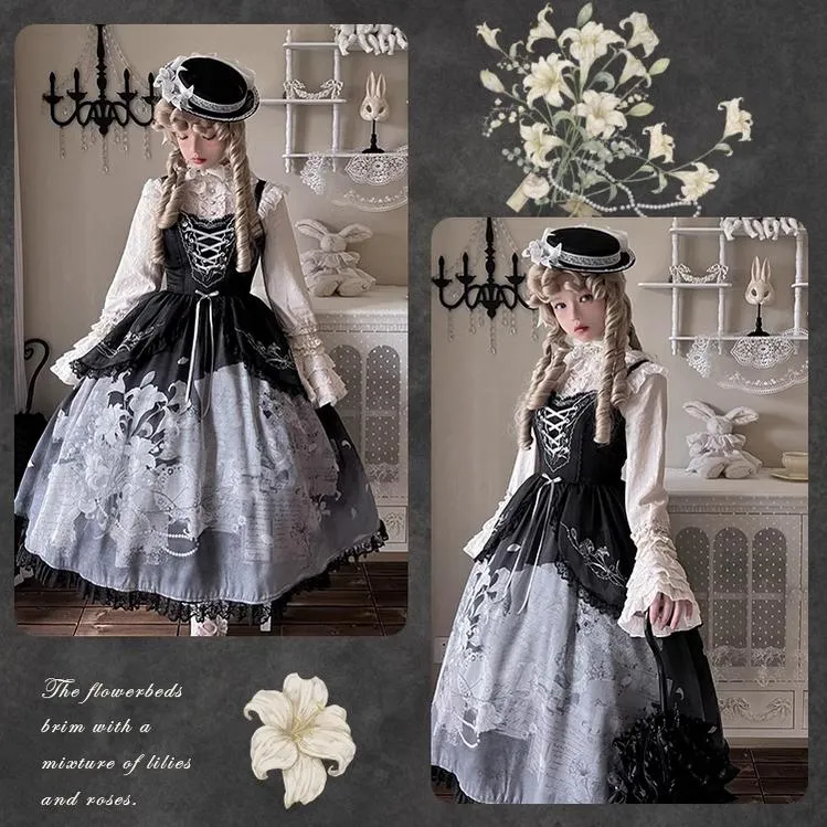 Mademoiselle Pearl~Lily Poetry~Lily Print Lolita Dress Collection