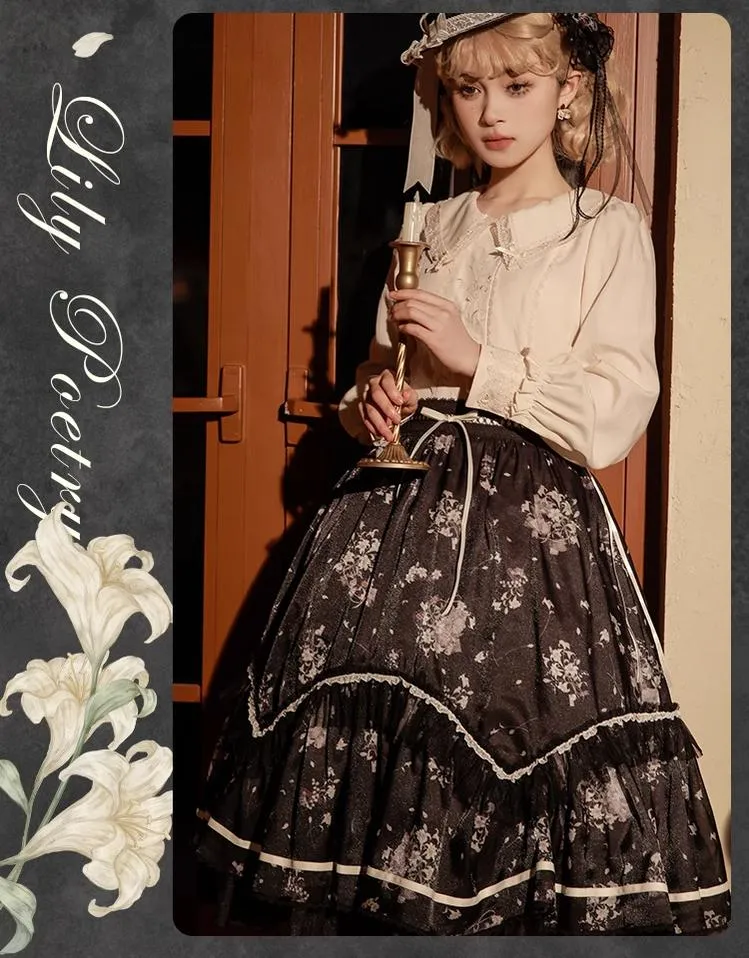 Mademoiselle Pearl~Lily Poetry~Lily Print Lolita Dress Collection