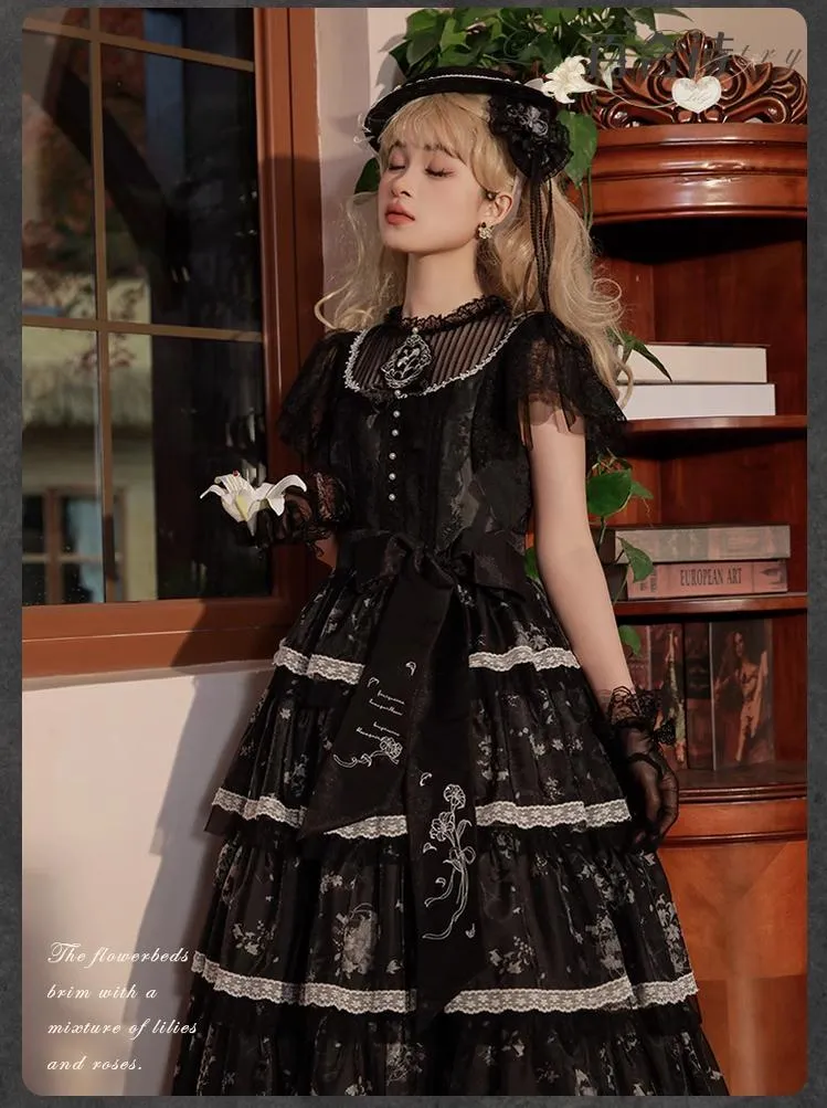 Mademoiselle Pearl~Lily Poetry~Lily Print Lolita Dress Collection