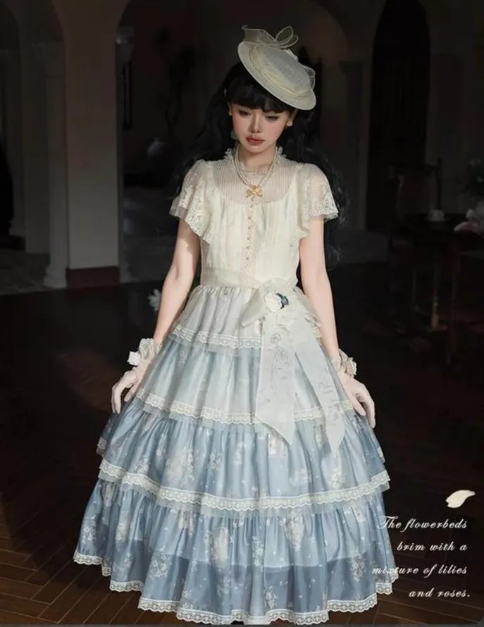 Mademoiselle Pearl~Lily Poetry~Lily Print Lolita Dress Collection