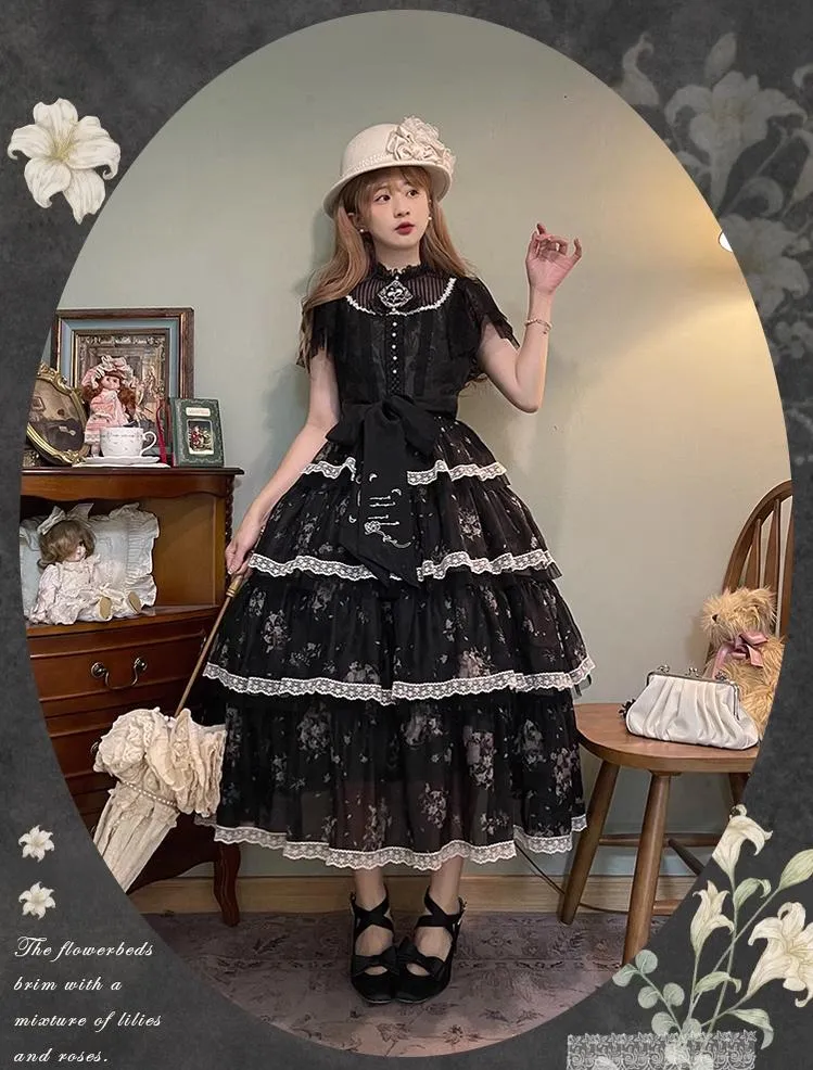 Mademoiselle Pearl~Lily Poetry~Lily Print Lolita Dress Collection