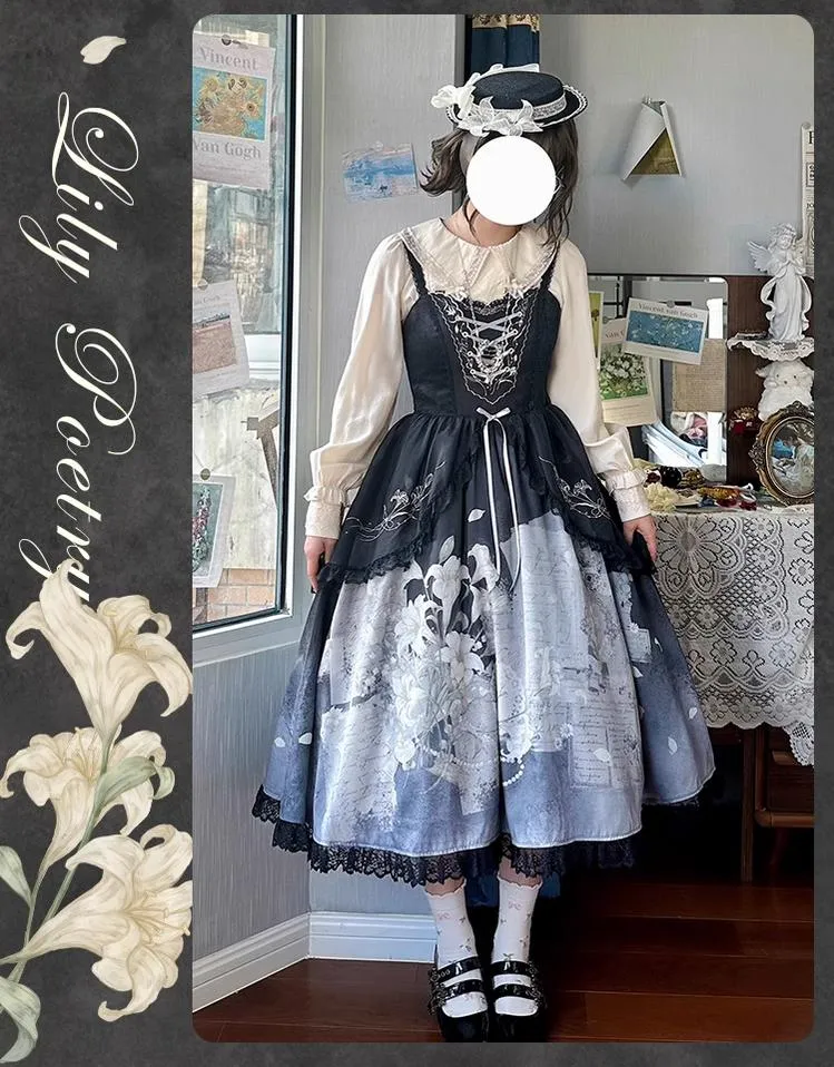 Mademoiselle Pearl~Lily Poetry~Lily Print Lolita Dress Collection
