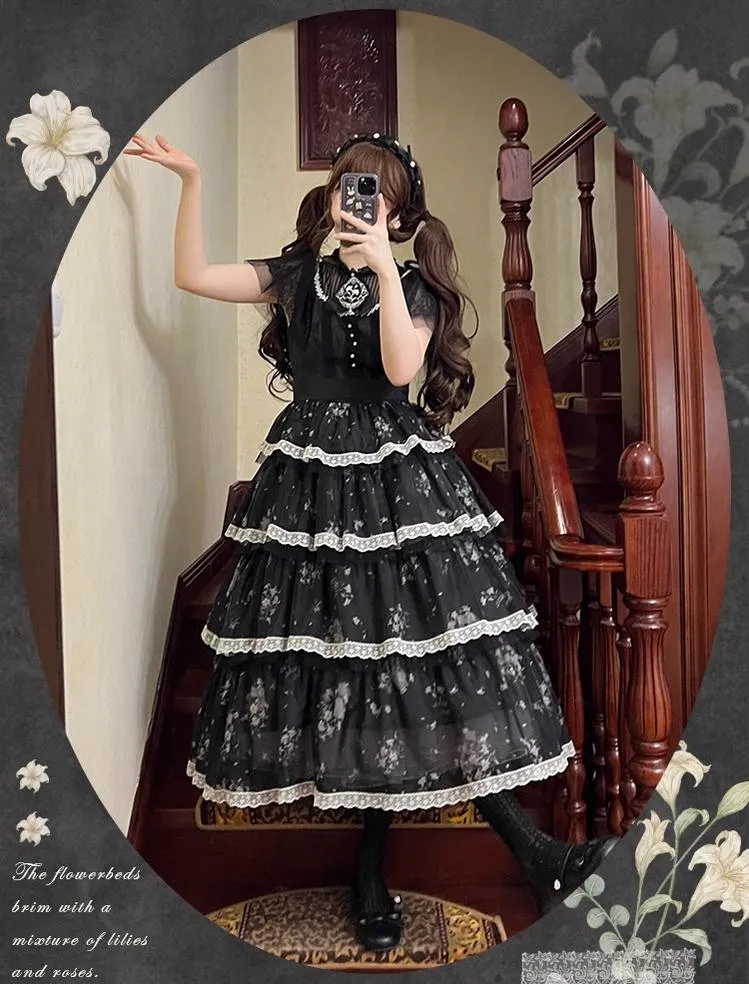 Mademoiselle Pearl~Lily Poetry~Lily Print Lolita Dress Collection