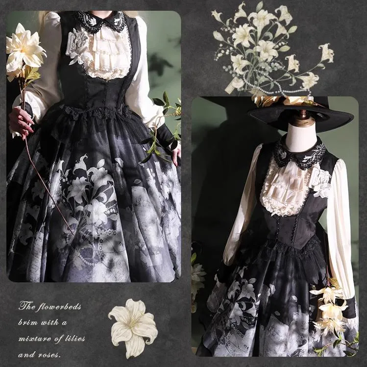 Mademoiselle Pearl~Lily Poetry~Lily Print Lolita Dress Collection
