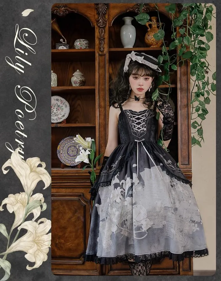 Mademoiselle Pearl~Lily Poetry~Lily Print Lolita Dress Collection