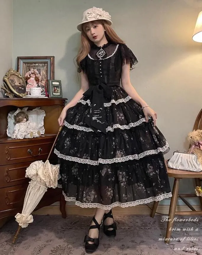 Mademoiselle Pearl~Lily Poetry~Lily Print Lolita Dress Collection