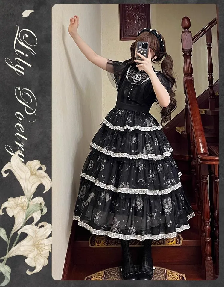 Mademoiselle Pearl~Lily Poetry~Lily Print Lolita Dress Collection