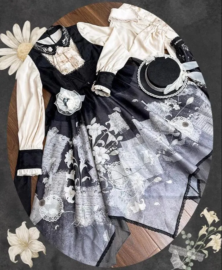 Mademoiselle Pearl~Lily Poetry~Lily Print Lolita Dress Collection
