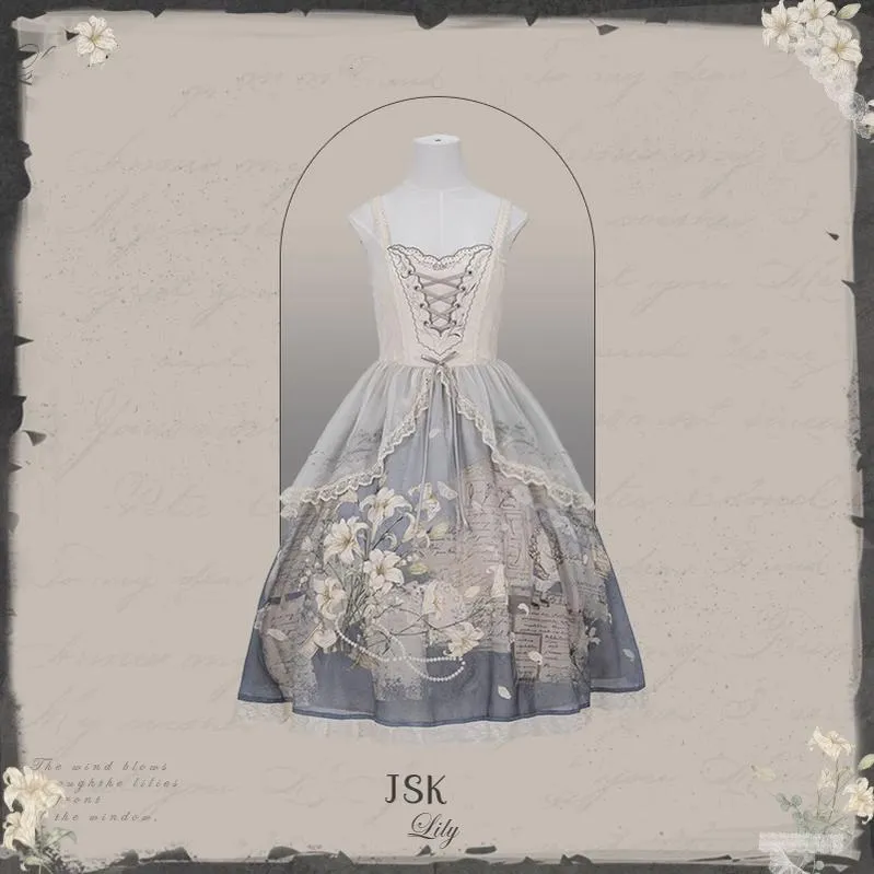 Mademoiselle Pearl~Lily Poetry~Lily Print Lolita Dress Collection