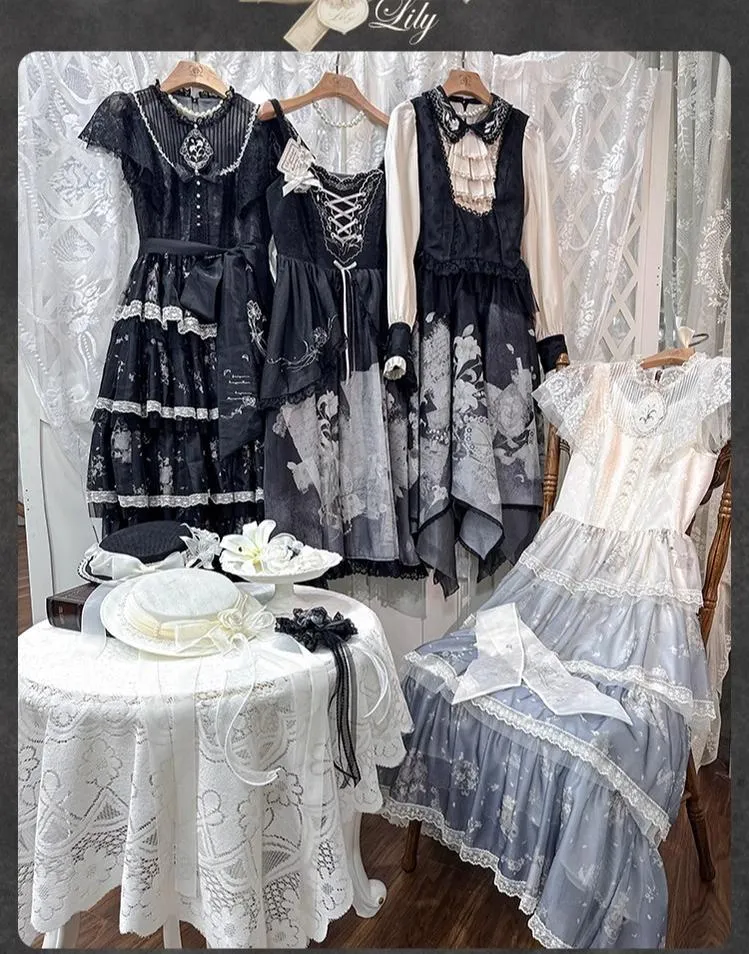 Mademoiselle Pearl~Lily Poetry~Lily Print Lolita Dress Collection
