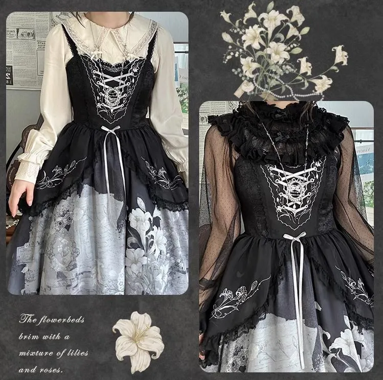 Mademoiselle Pearl~Lily Poetry~Lily Print Lolita Dress Collection