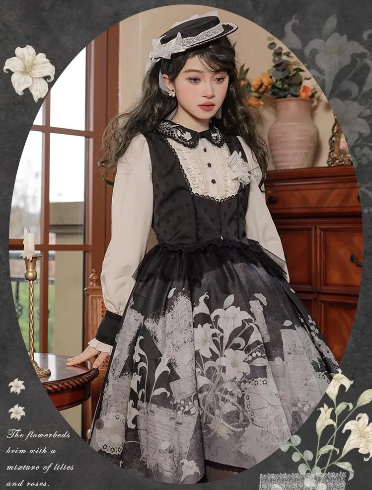 Mademoiselle Pearl~Lily Poetry~Lily Print Lolita Dress Collection
