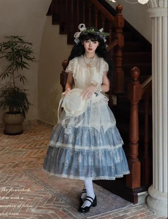 Mademoiselle Pearl~Lily Poetry~Lily Print Lolita Dress Collection