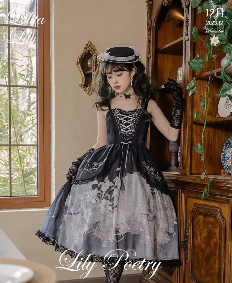 Mademoiselle Pearl~Lily Poetry~Lily Print Lolita Dress Collection