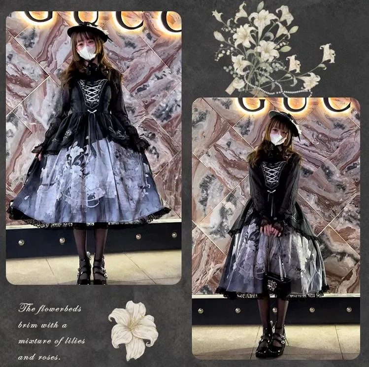 Mademoiselle Pearl~Lily Poetry~Lily Print Lolita Dress Collection