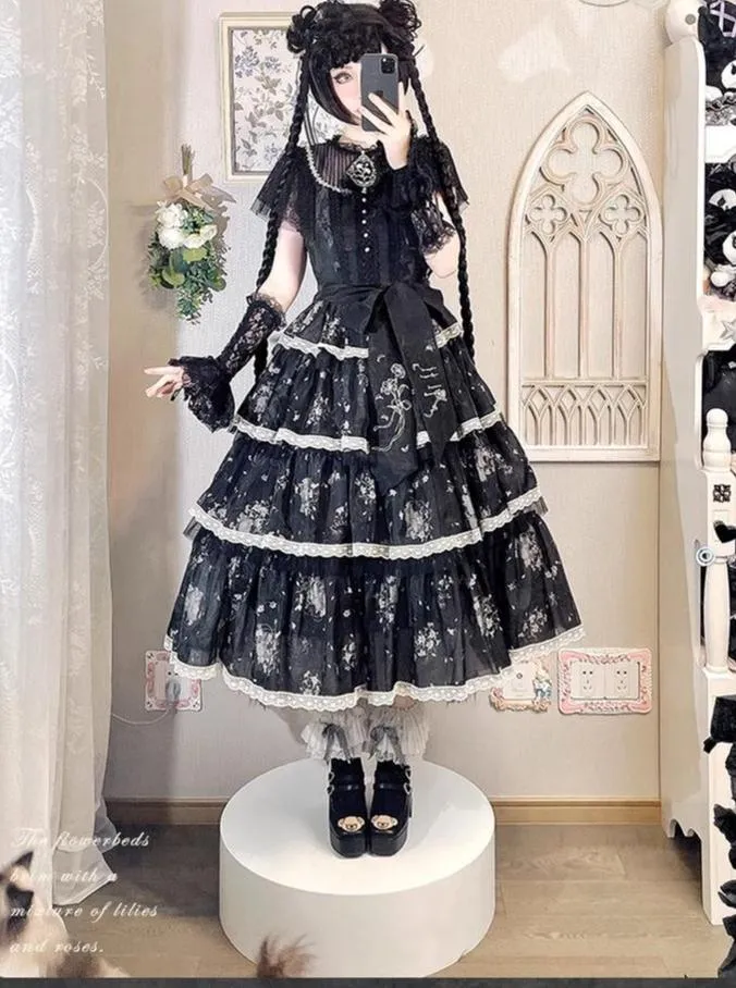 Mademoiselle Pearl~Lily Poetry~Lily Print Lolita Dress Collection