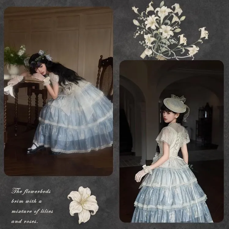 Mademoiselle Pearl~Lily Poetry~Lily Print Lolita Dress Collection