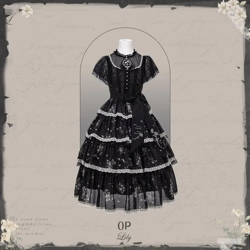 Mademoiselle Pearl~Lily Poetry~Lily Print Lolita Dress Collection