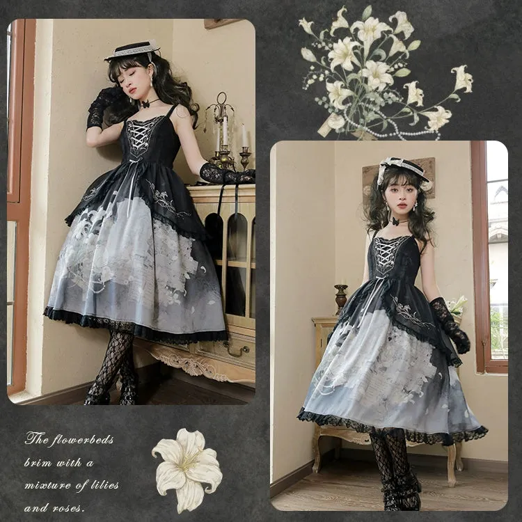 Mademoiselle Pearl~Lily Poetry~Lily Print Lolita Dress Collection
