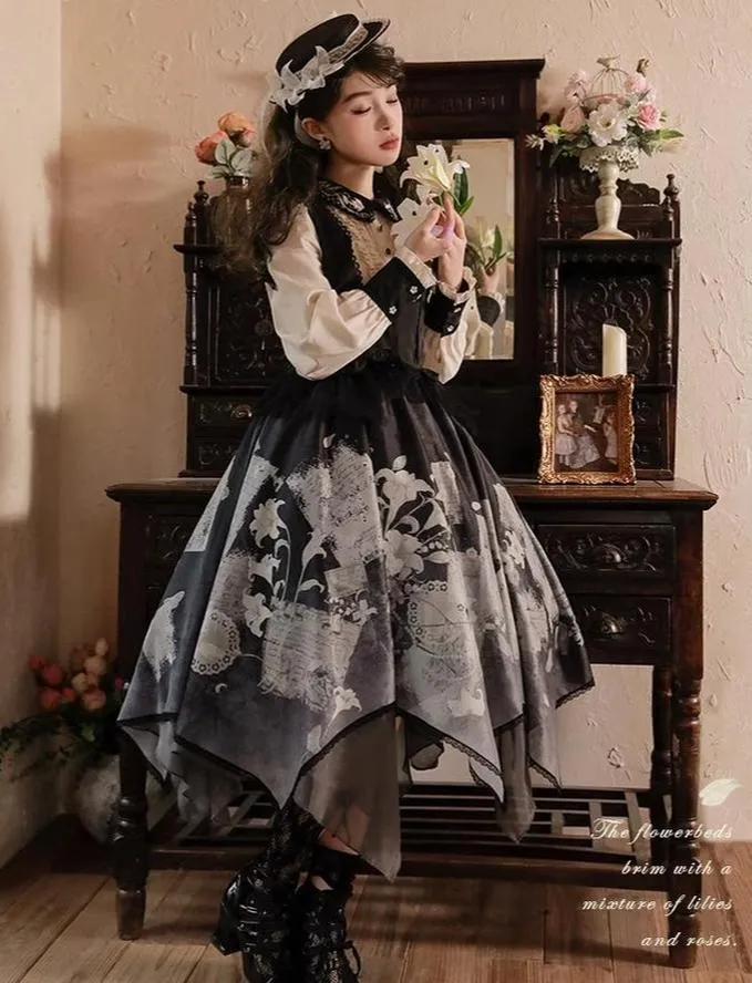 Mademoiselle Pearl~Lily Poetry~Lily Print Lolita Dress Collection