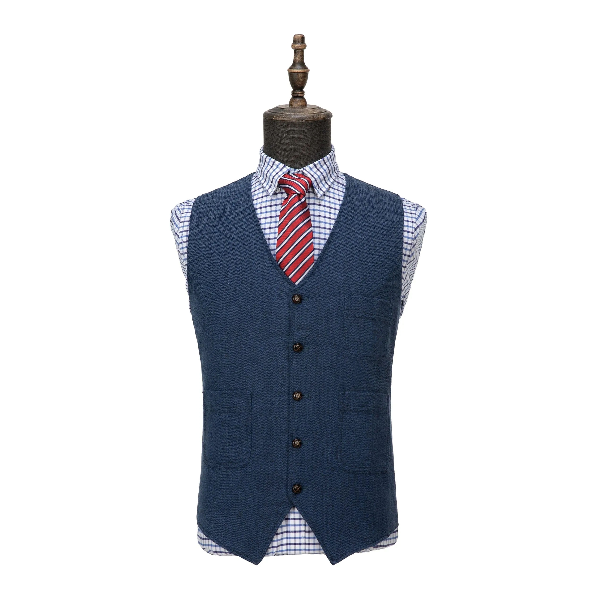 Men's Casual Tweed Herringbone V Neck Waistcoat