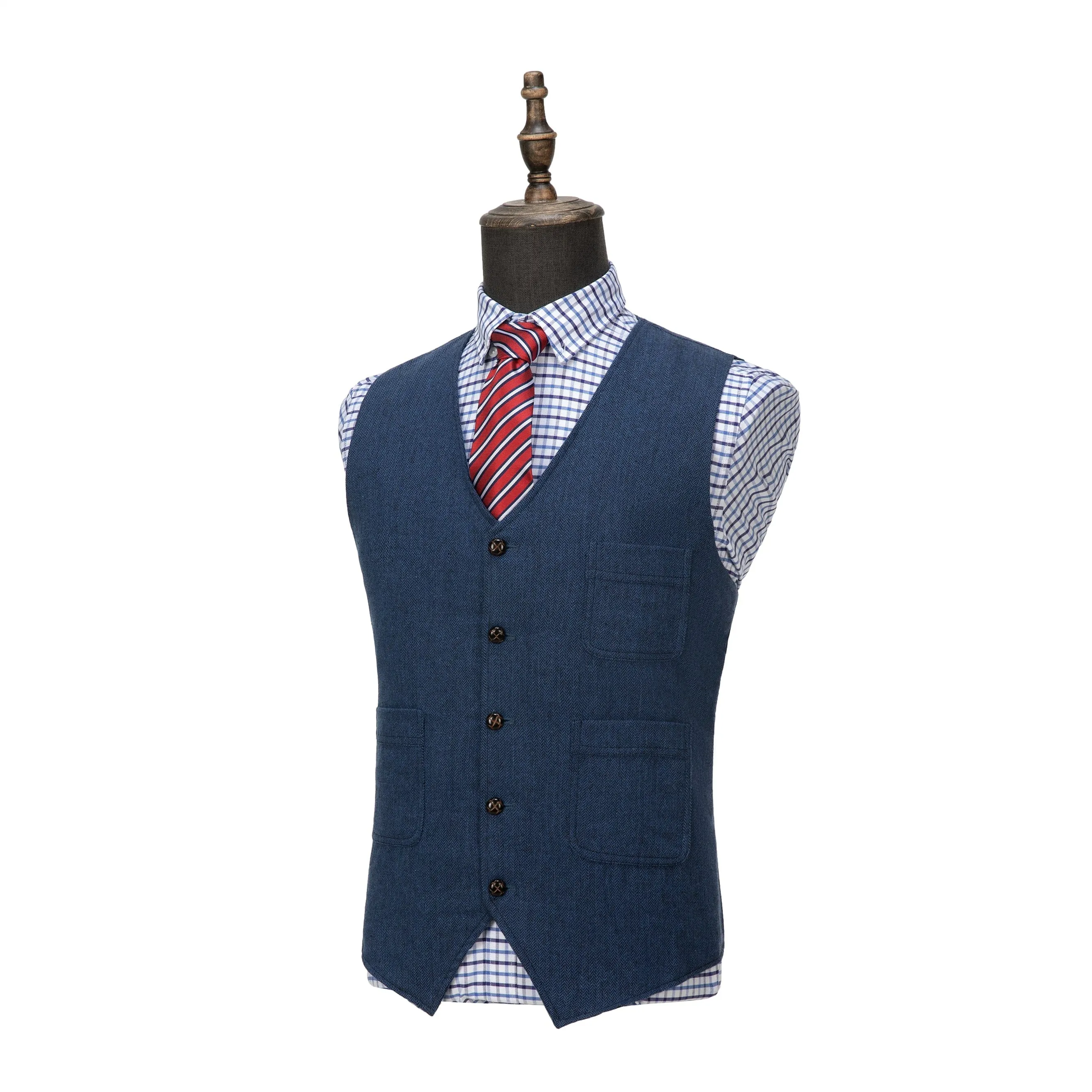 Men's Casual Tweed Herringbone V Neck Waistcoat