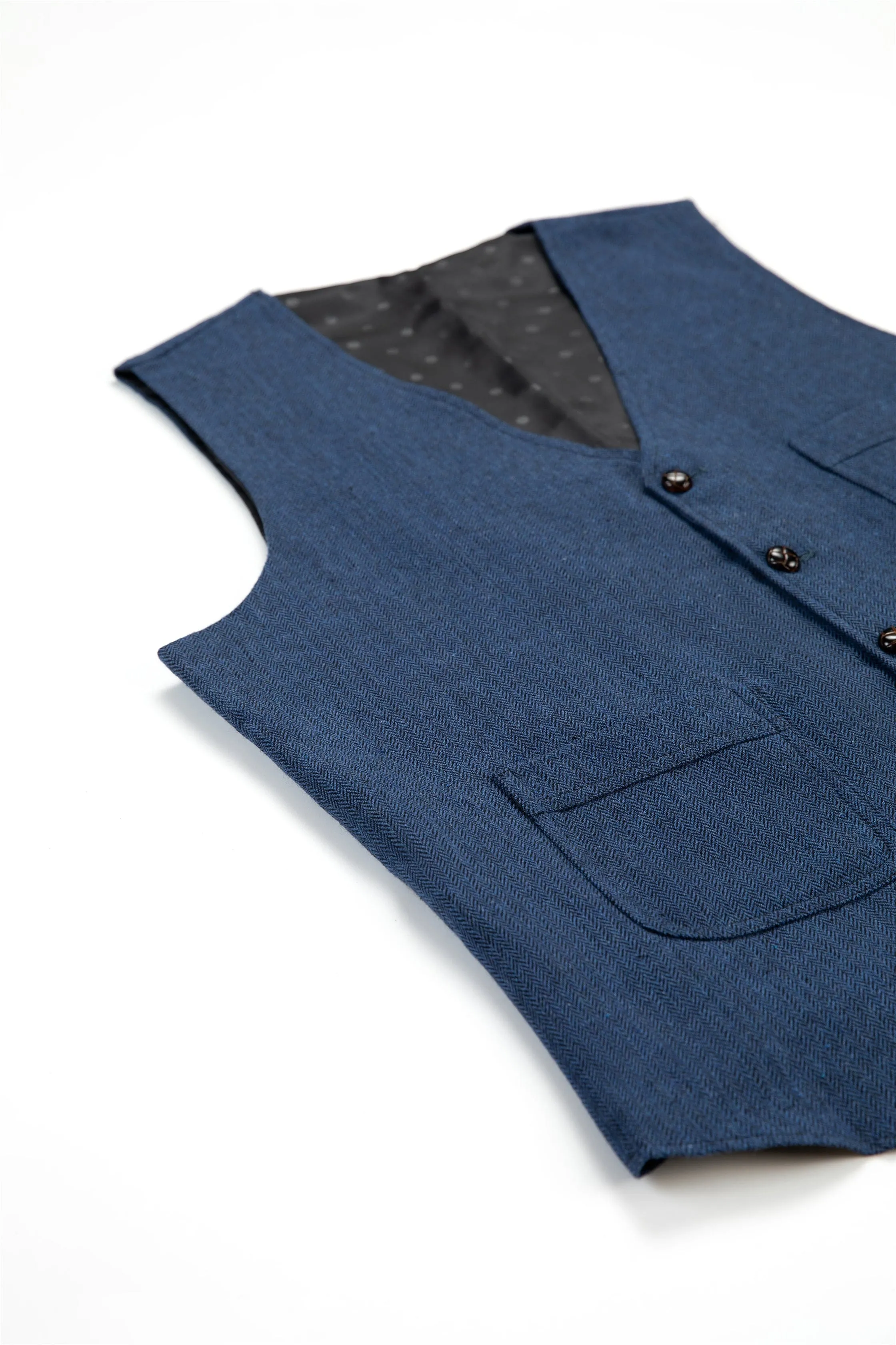 Men's Casual Tweed Herringbone V Neck Waistcoat