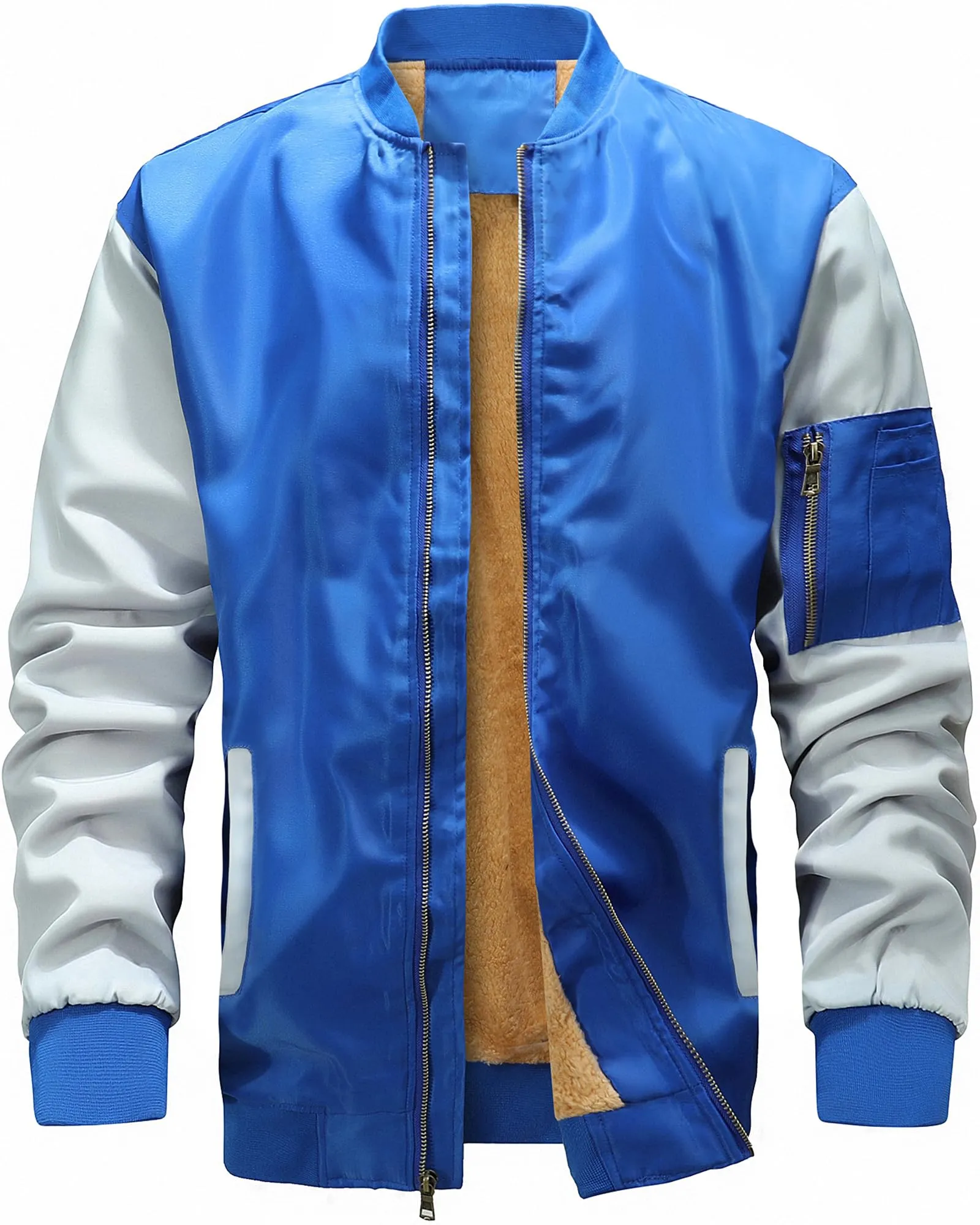 Men's Sherpa Lined Black/Grey Windproof Bomber Jacket