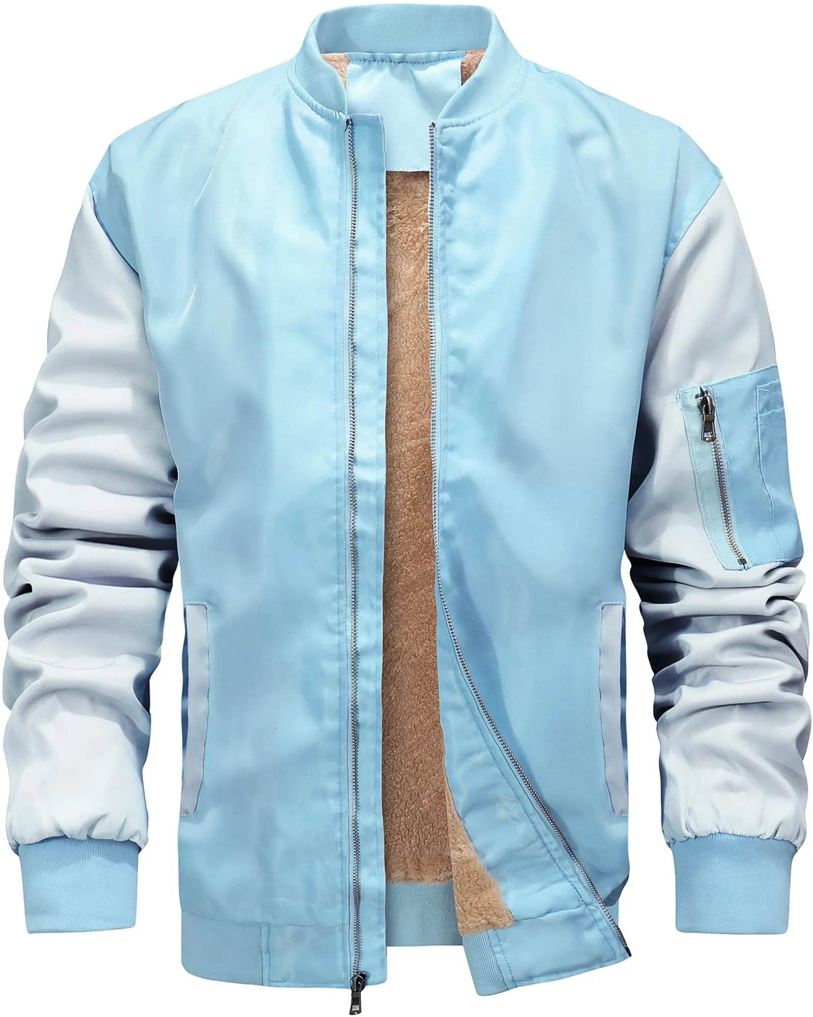 Men's Sherpa Lined Black/Grey Windproof Bomber Jacket